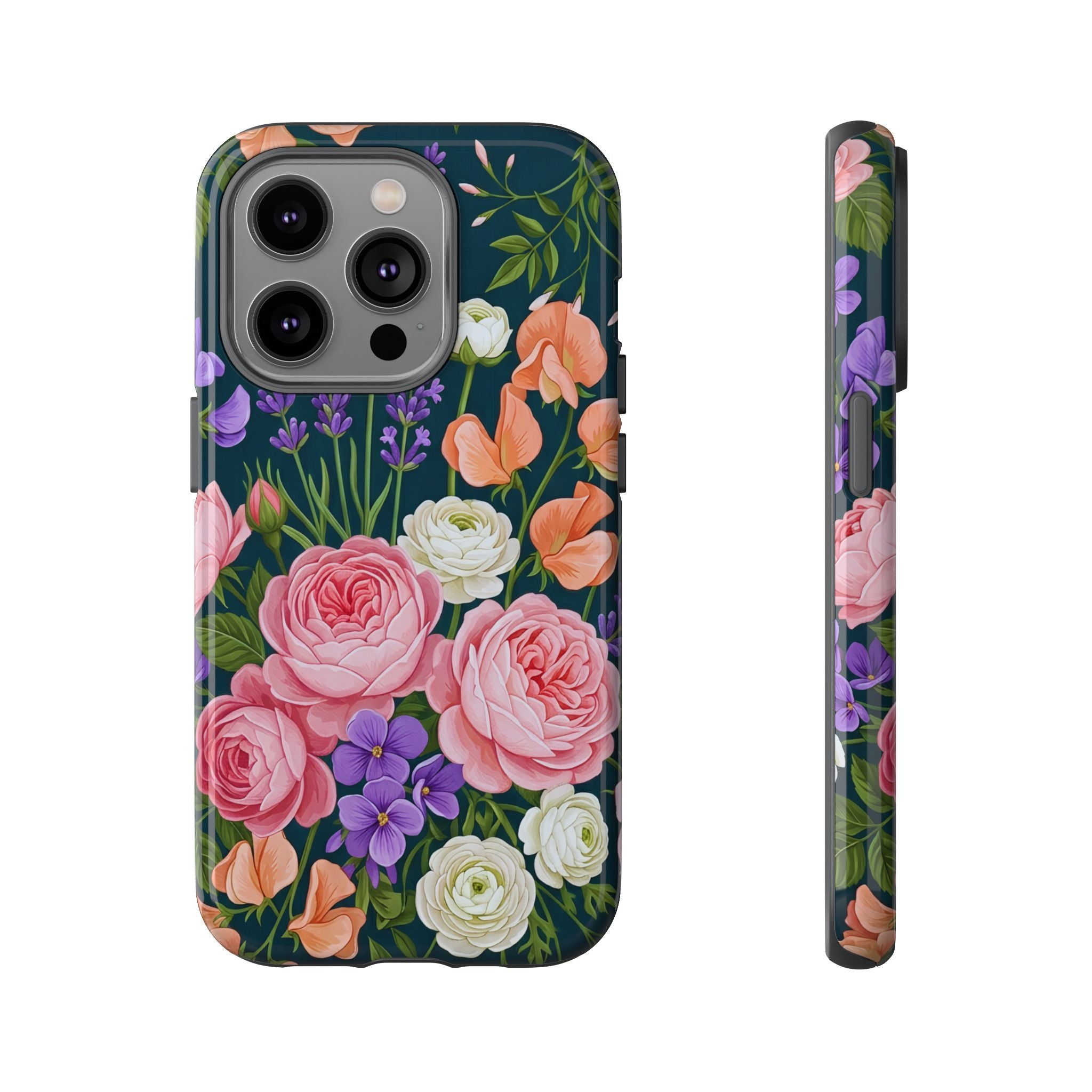 Floral Bouquet Phone Case — Vintage Roses & Lavender Protective Cover