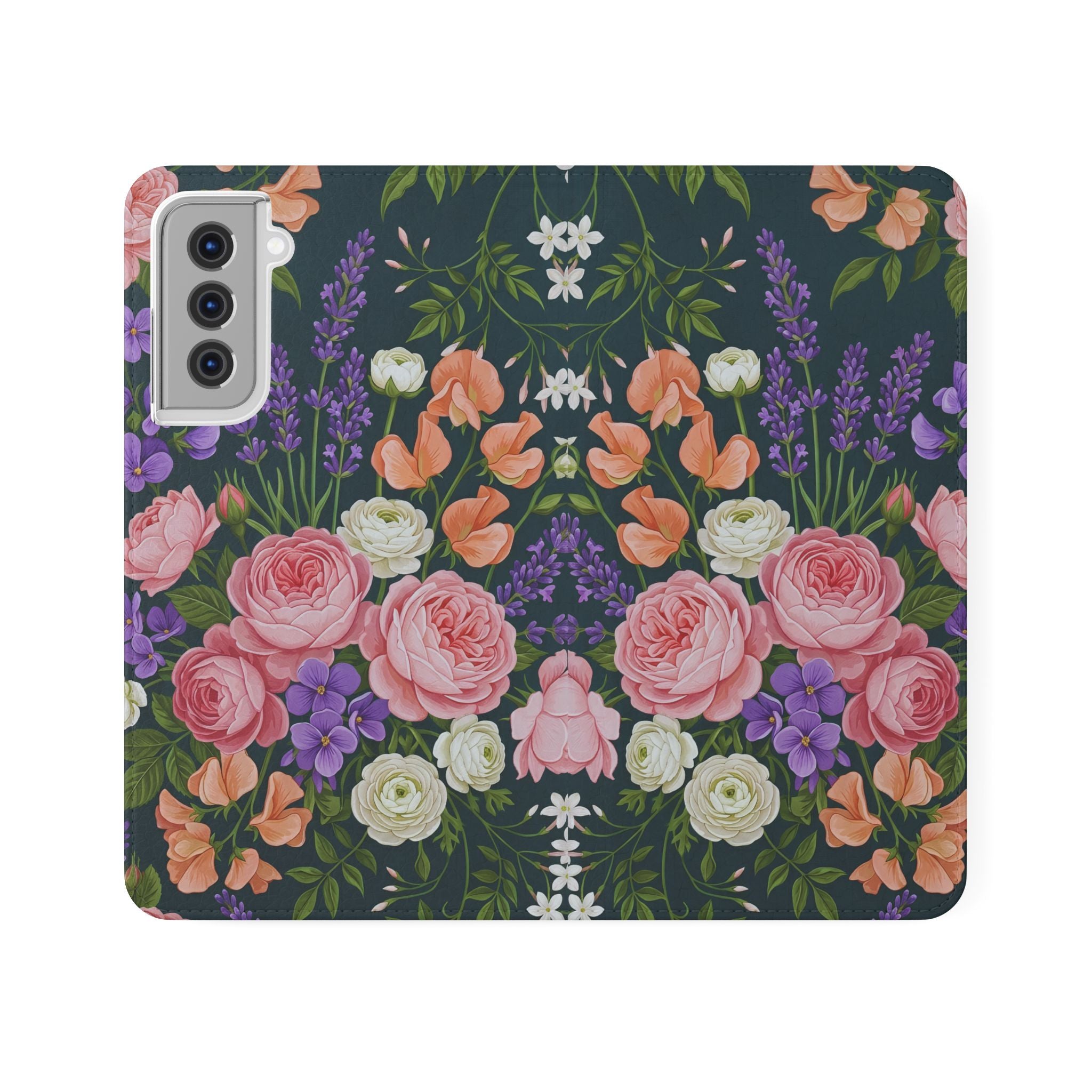Floral Flip Phone Case -Wallet Cover with Card Slots