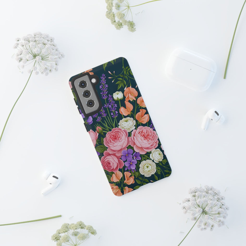 Floral Bouquet Phone Case — Vintage Roses & Lavender Protective Cover