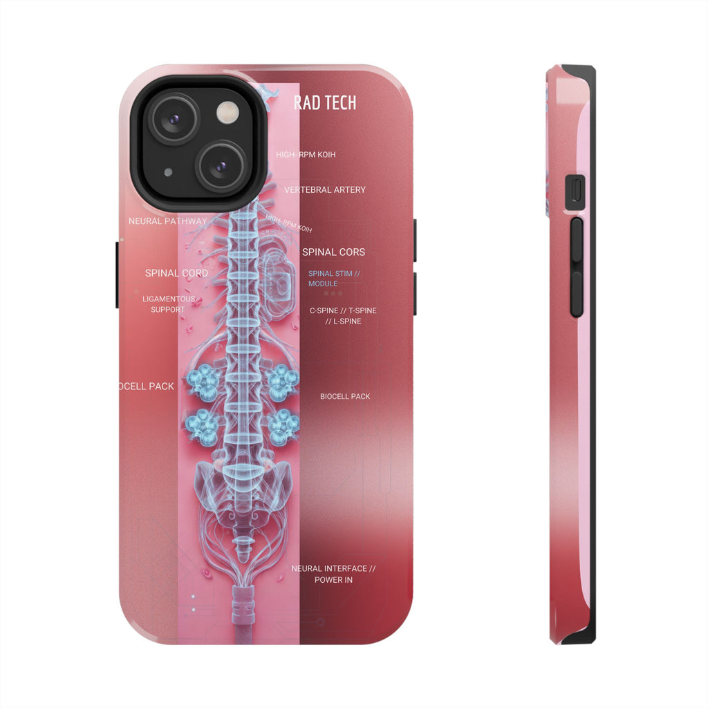 Anatomical Spine Tough Phone Case — Medical X-Ray Design, ‘Spinal Cord’ Labelled