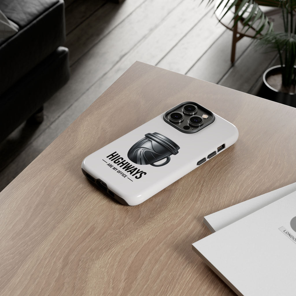 Hard Shell Phone Case — “Highways Are My Office” Travel Coffee Design