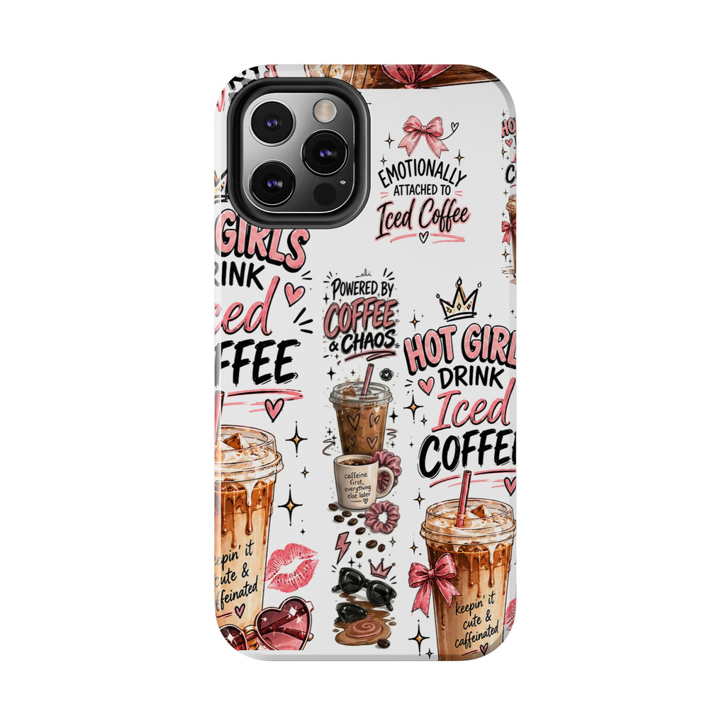 Iced Coffee Pattern Phone Case – "Powered by Coffee & Chaos" Tough Protective Case