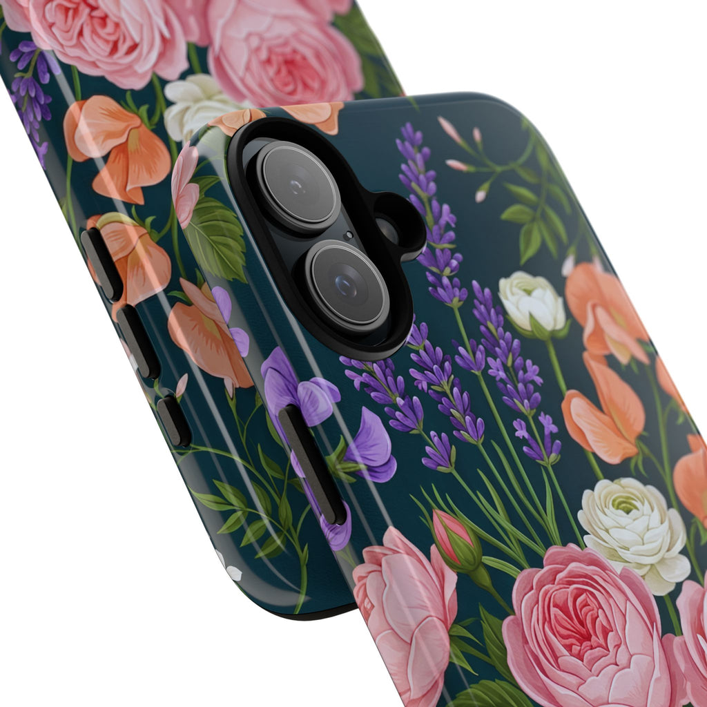 Floral Bouquet Phone Case — Vintage Roses & Lavender Protective Cover