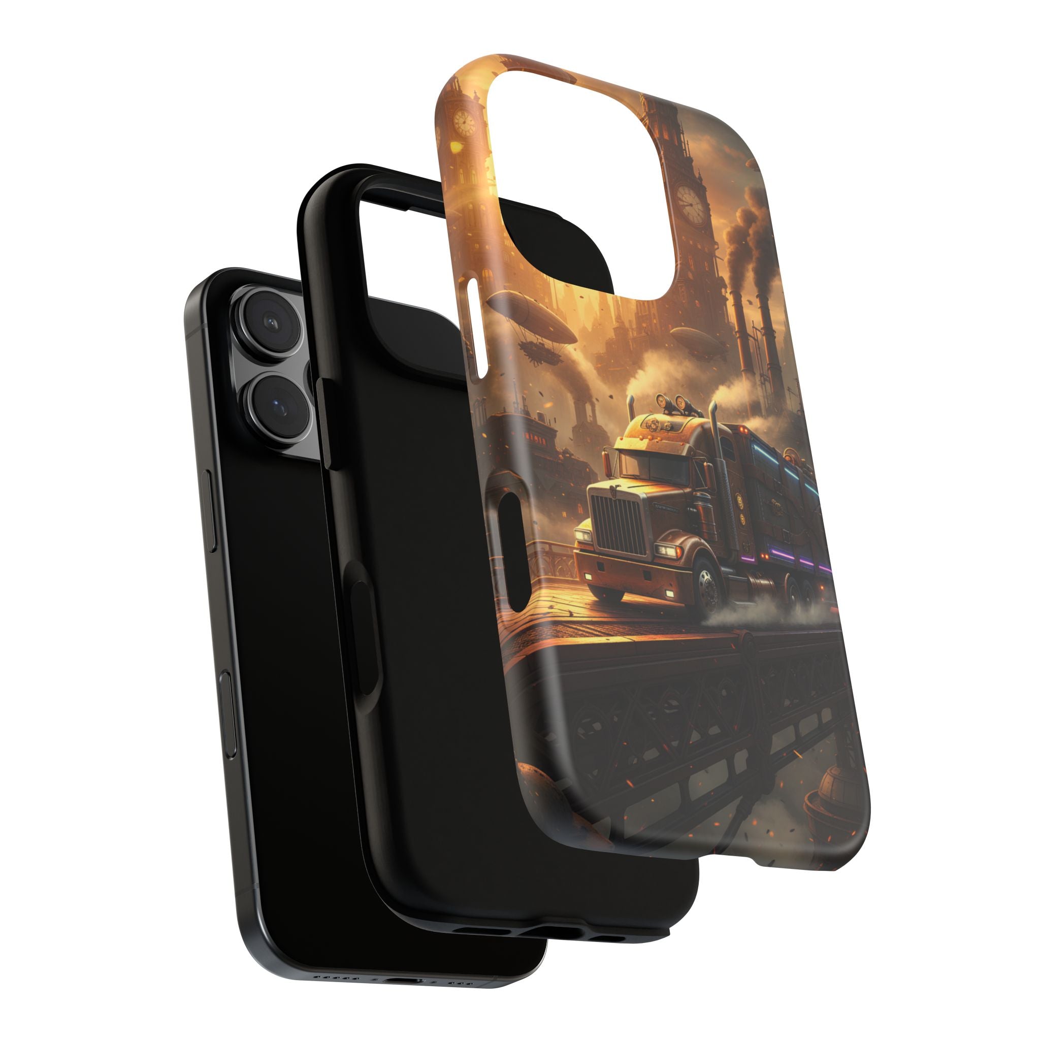 Steampunk Freightliner Phone Case — Rugged Trucking Cityscape iPhone Cover