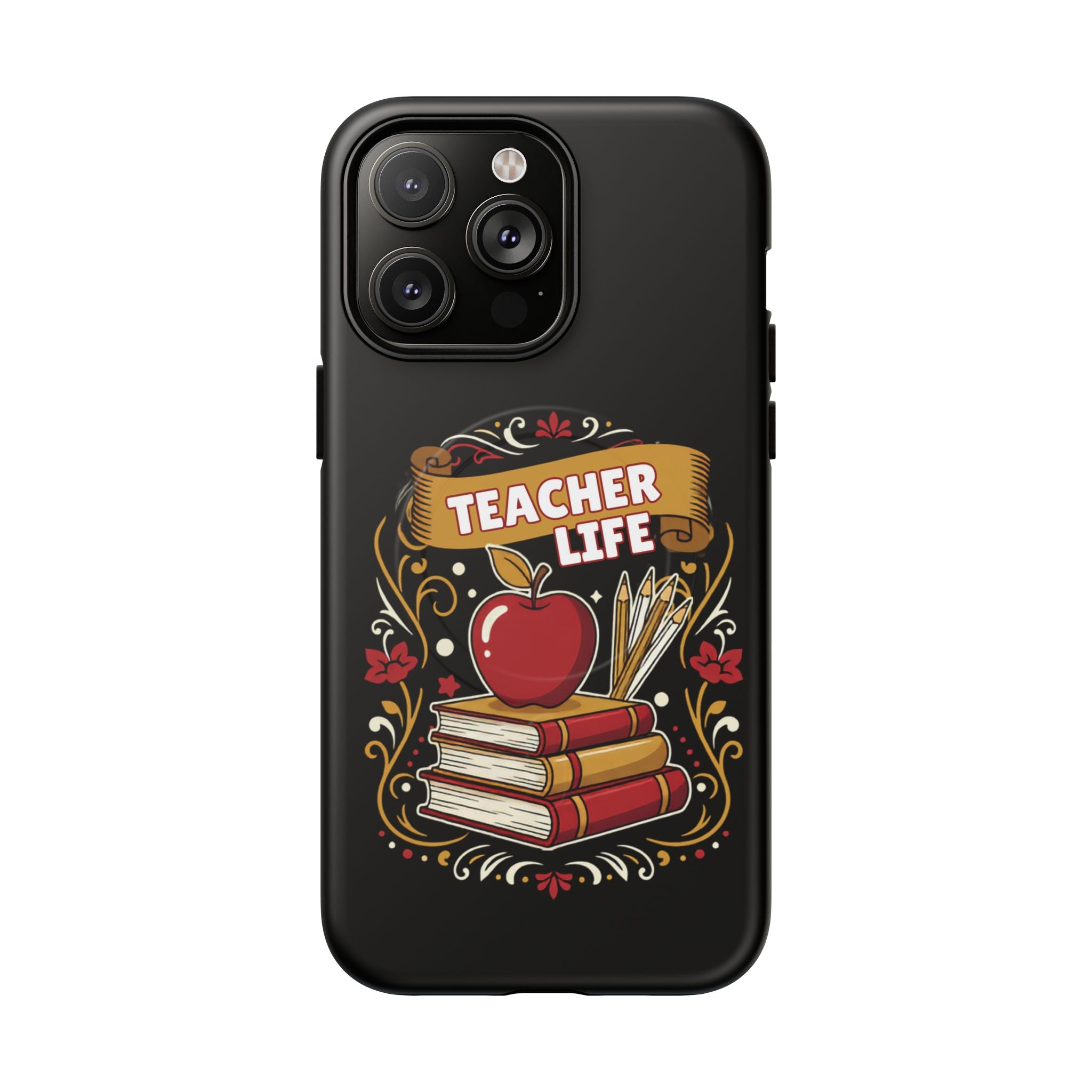 Teacher Life Phone Case - Tough Magnetic Protective Cover with Apple & Books Design
