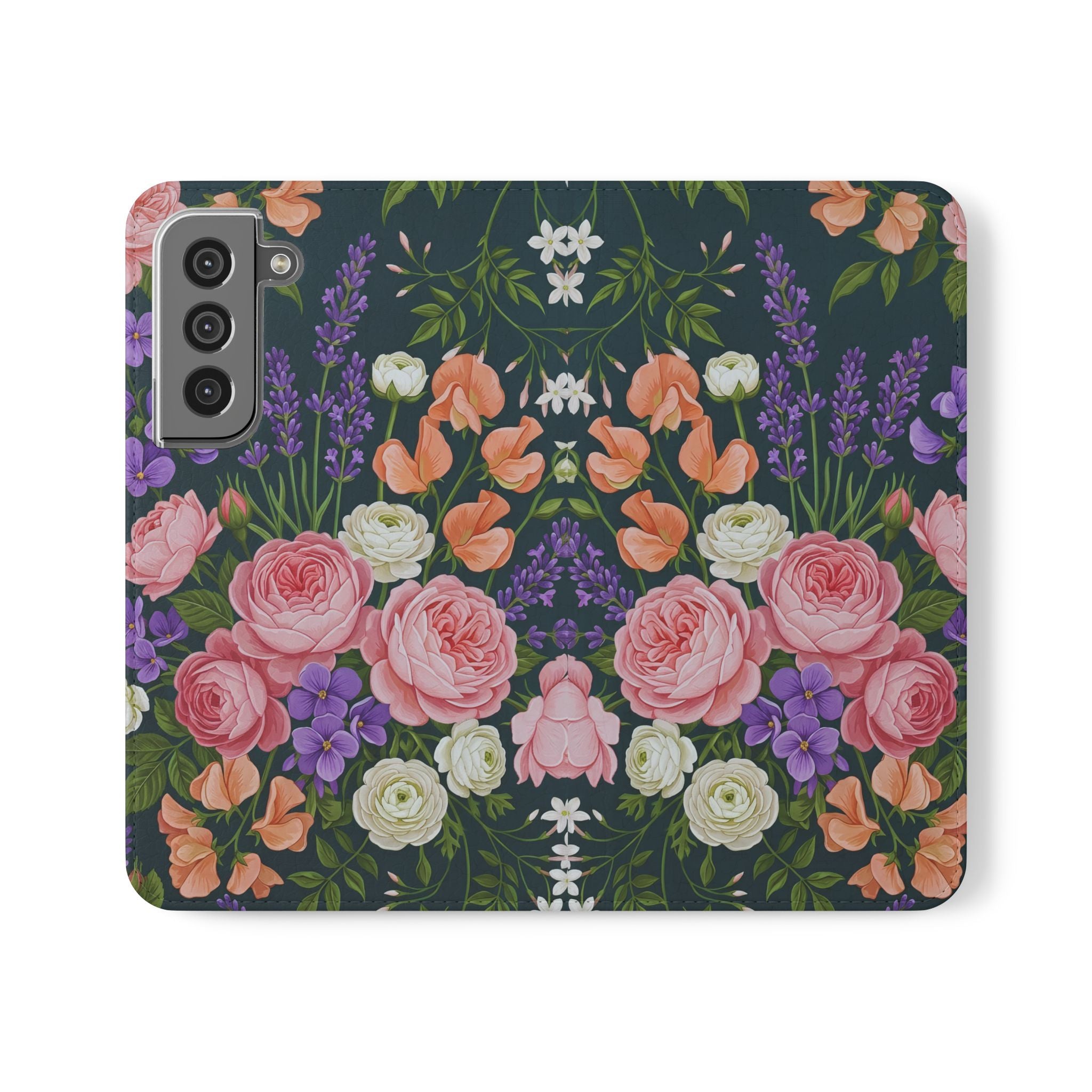 Floral Flip Phone Case -Wallet Cover with Card Slots