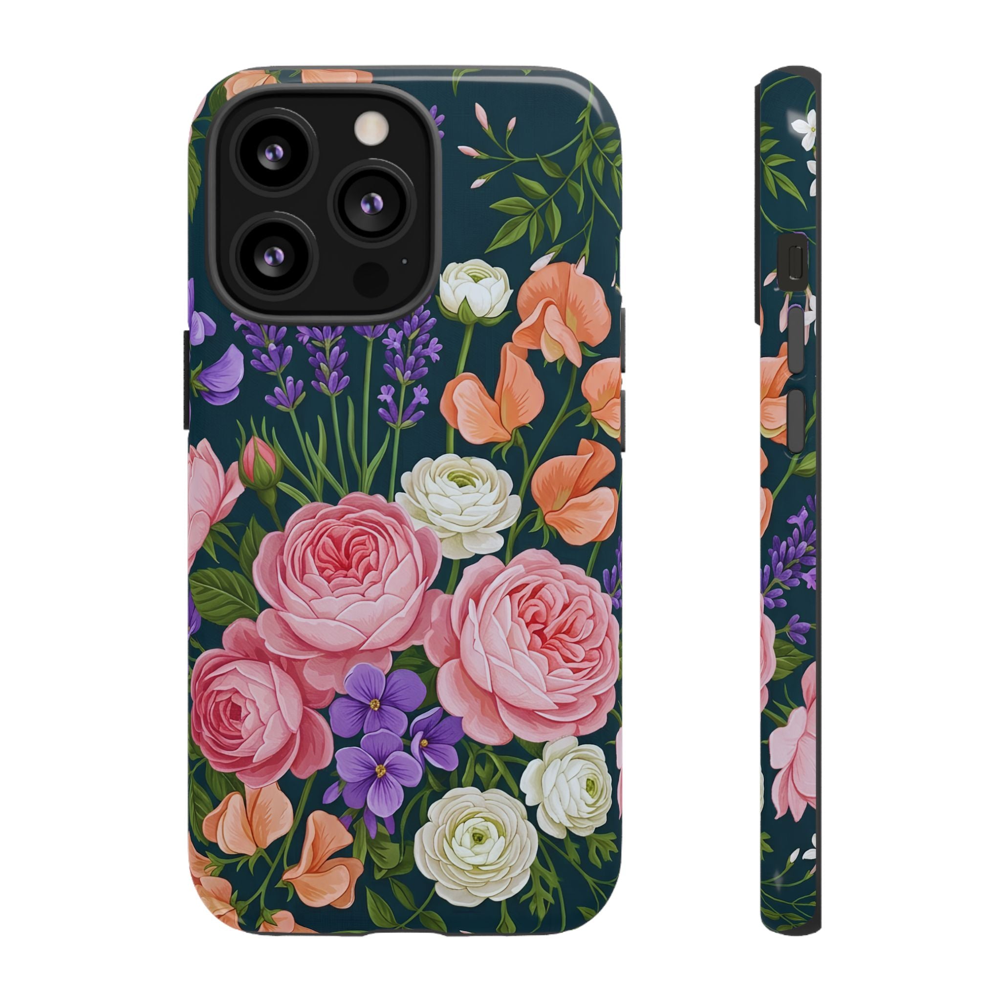 Floral Bouquet Phone Case — Vintage Roses & Lavender Protective Cover