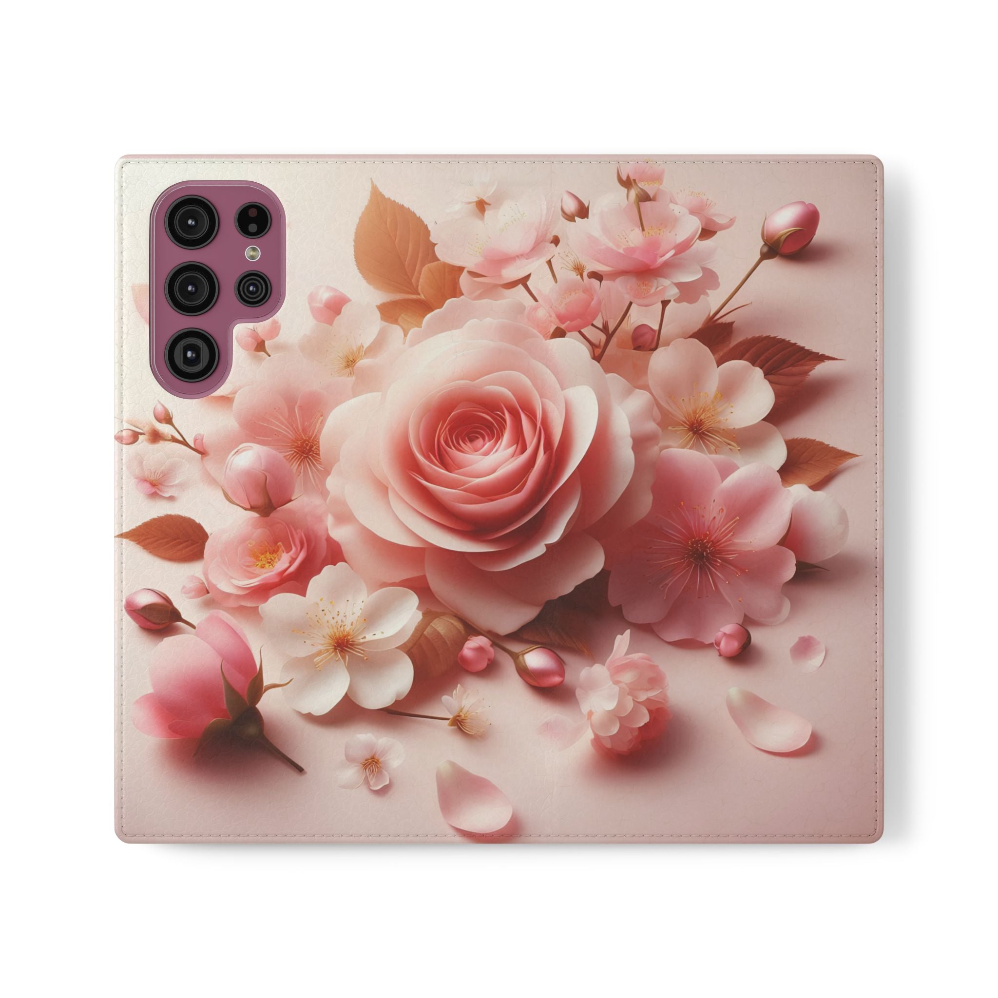 Floral Rose Flip Case — Pink Blossom Wallet Phone Cover