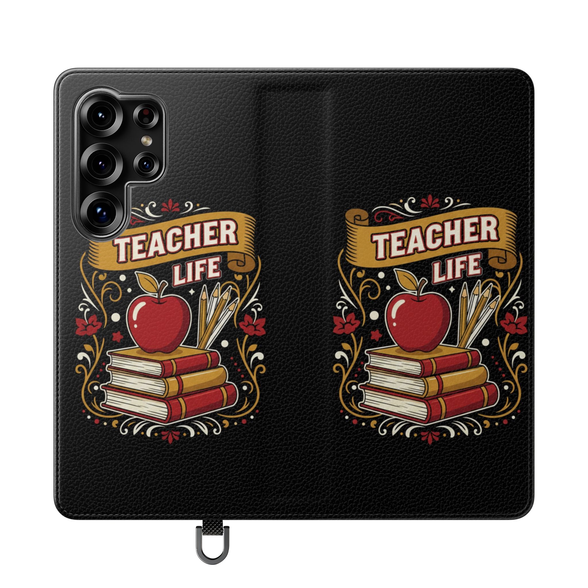 Teacher Life Flip Phone Case – Wallet Folio with Apple & Books Design