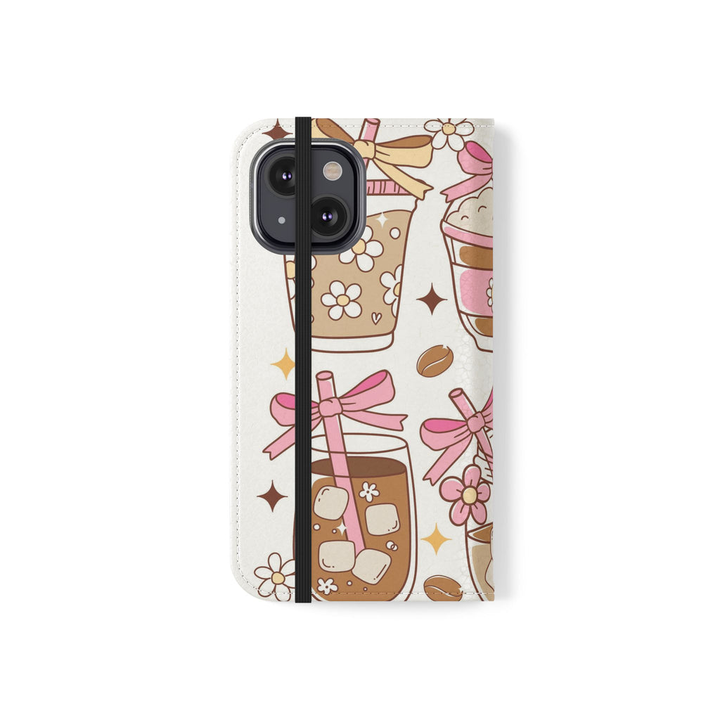 Cute Coffee & Latte Flip Phone Case – Cozy Boba & Dessert Wallet Cover