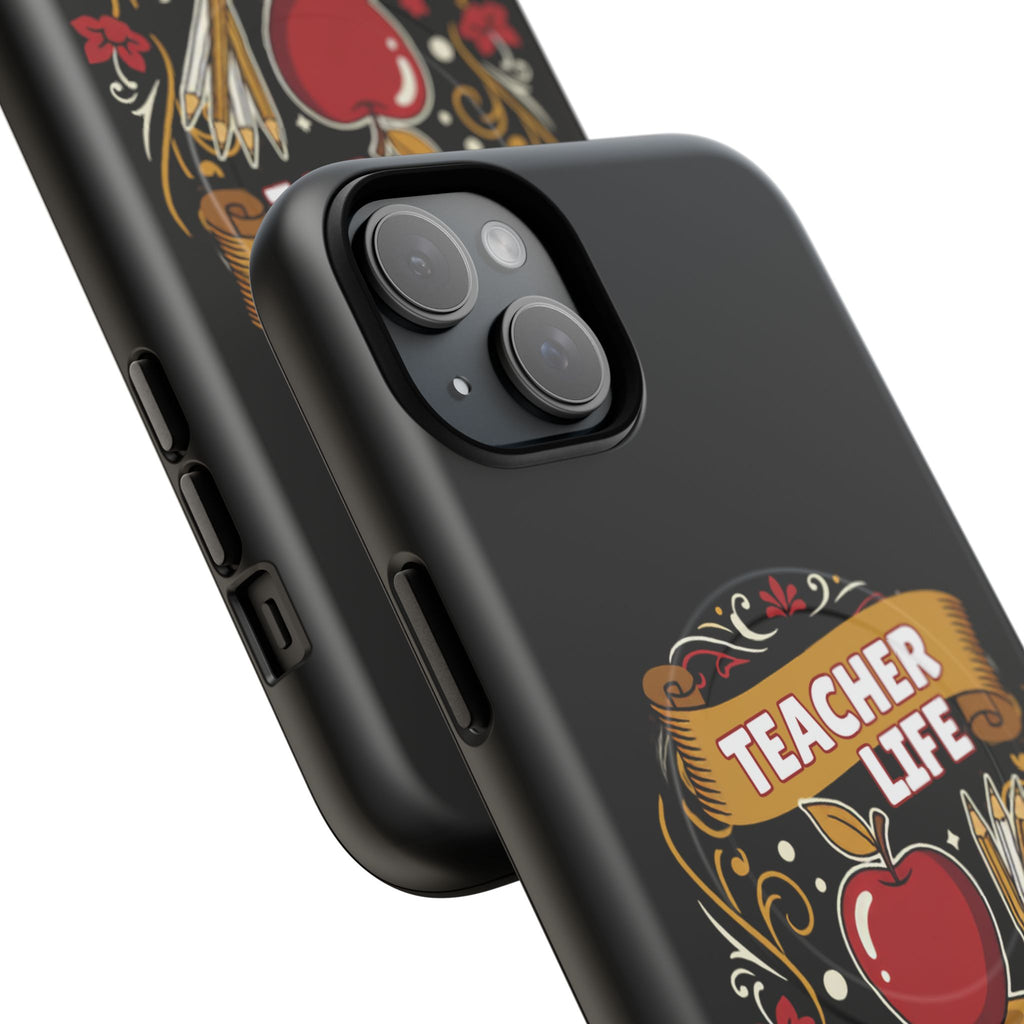 Teacher Life Phone Case - Tough Magnetic Protective Cover with Apple & Books Design