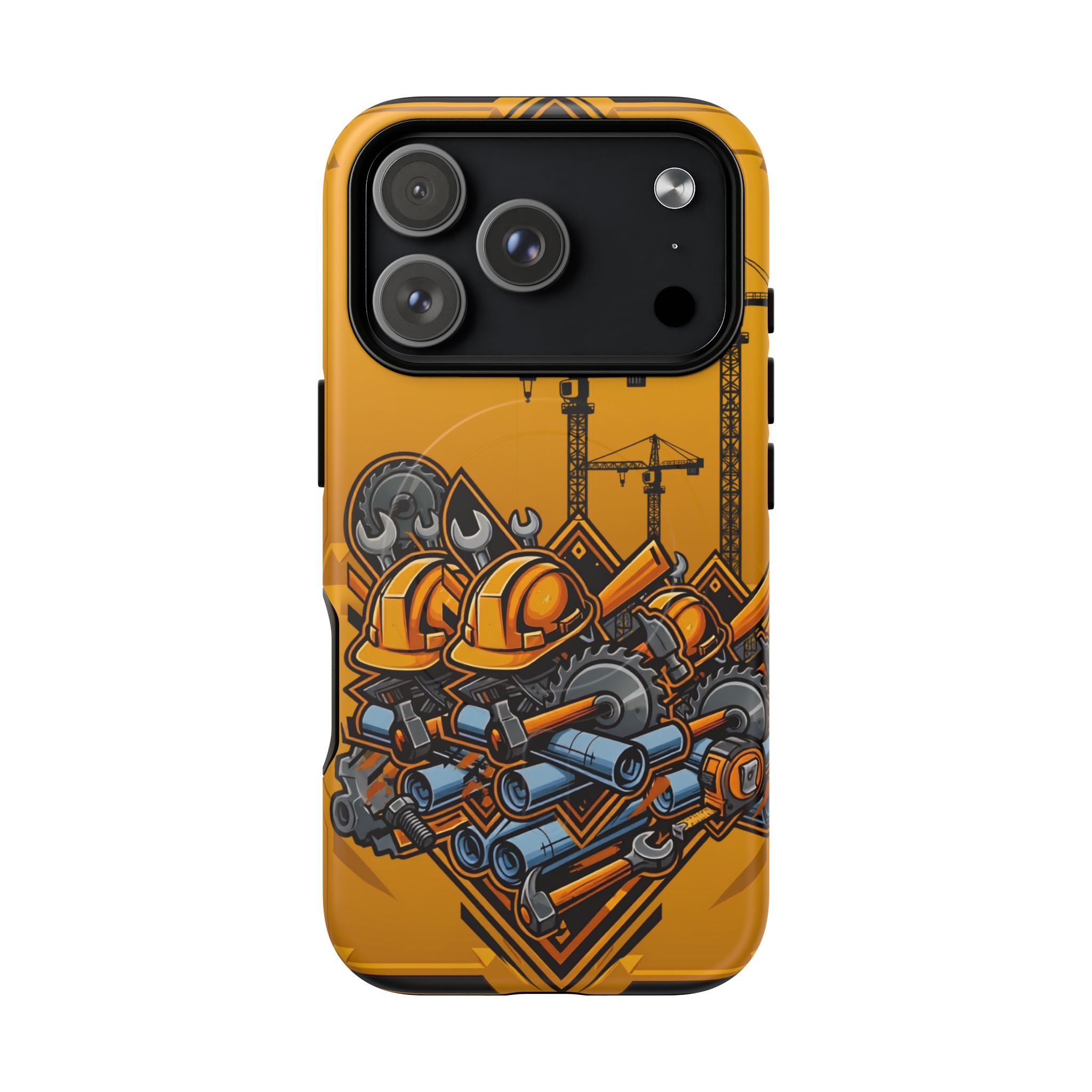 Construction Gear Tough Magnetic Phone Case — Worker Helmet & Tools Design