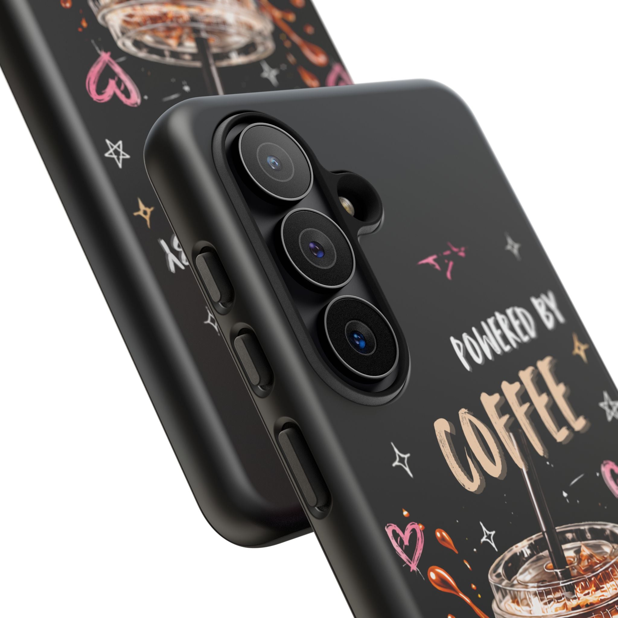 Phone Case — "Powered by Coffee & Chaos" Iced Coffee Protective Cover