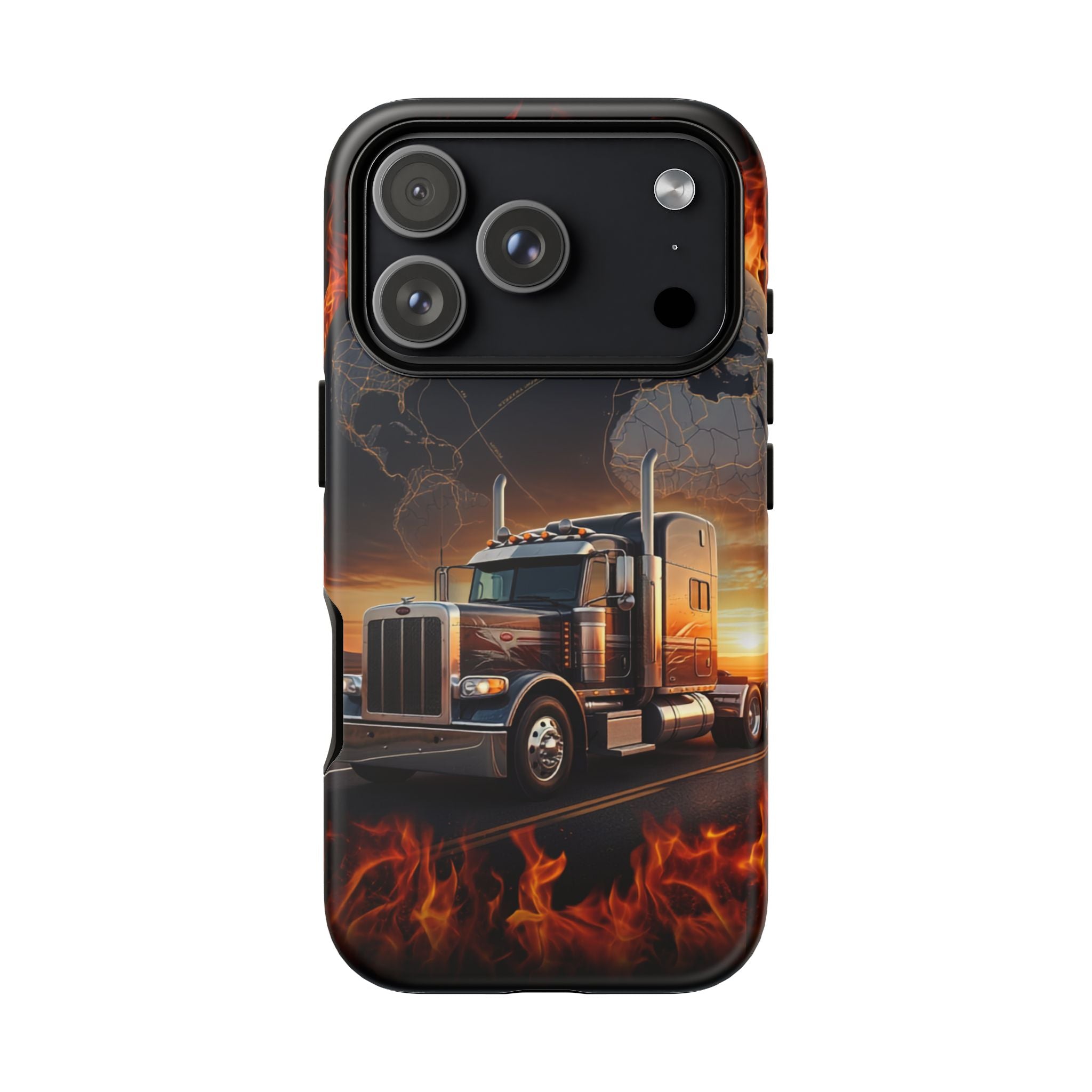 Truck Flames Phone Case — Bold Semi-Truck Globe Design
