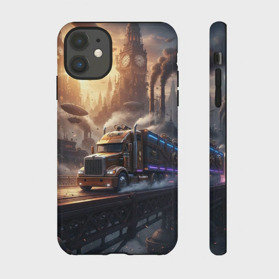 Steampunk Freightliner Phone Case — Rugged Trucking Cityscape iPhone Cover